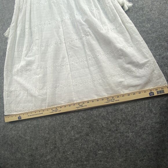 Calvin Klein Dress Women 14 White Eyelet Adjustable Waist Midi Cotton Tassels - Picture 12 of 14